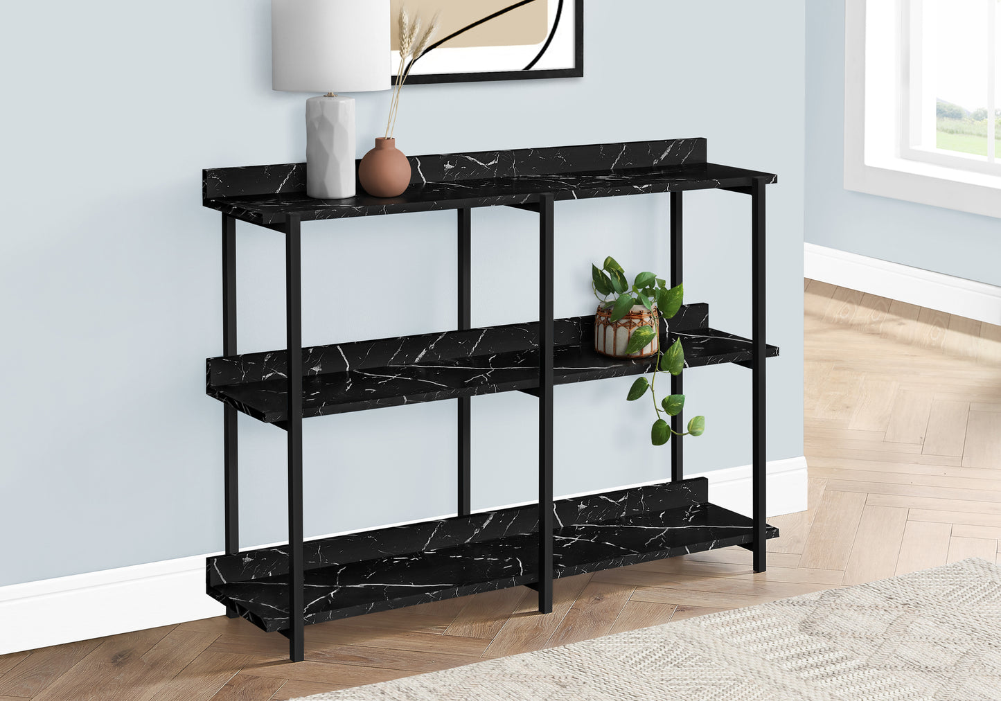 Black 3-Tier Console Table - Entryway Storage