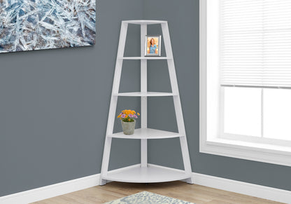 White Particle Board Corner Bookshelf with 4 Shelves for Living Room Display