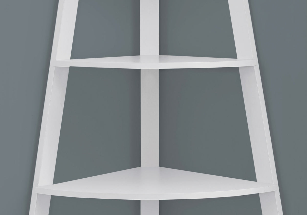 White Particle Board Corner Bookshelf with 4 Shelves for Living Room Display