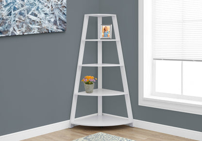 White Particle Board Corner Bookshelf with 4 Shelves for Living Room Display