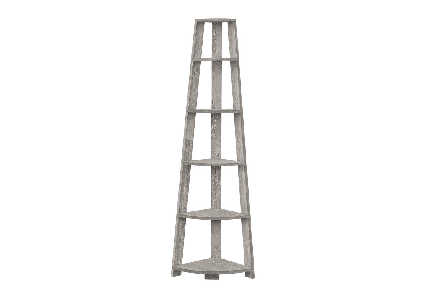 Bookshelf, Bookcase, Etagere, Corner, 5 Tier, 72"h, Office, Bedroom, Grey Laminate, Contemporary, Modern