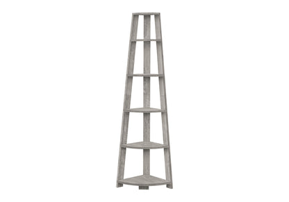 Bookshelf, Bookcase, Etagere, Corner, 5 Tier, 72"h, Office, Bedroom, Grey Laminate, Contemporary, Modern