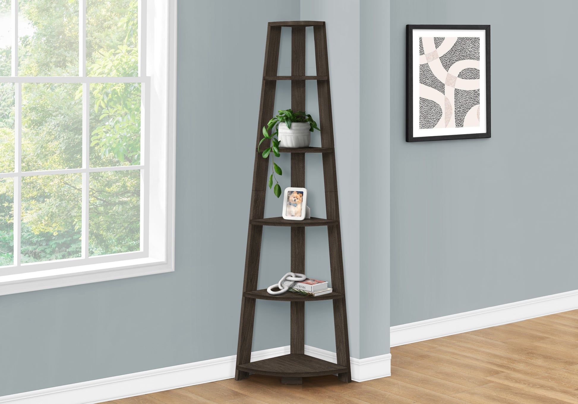 Oak Corner Bookcase for Living Room Storage and Display
