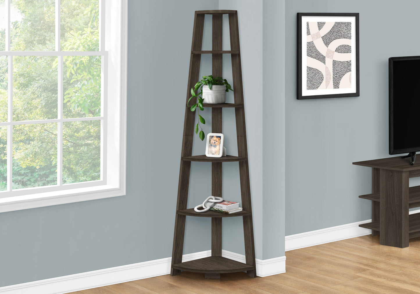 Oak Corner Bookcase for Living Room Storage and Display