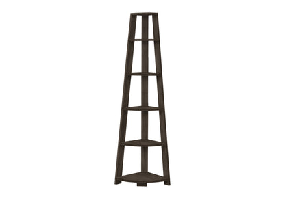 Bookshelf, Bookcase, Etagere, Corner, 5 Tier, 72"h, Office, Bedroom, Brown Laminate, Contemporary, Modern
