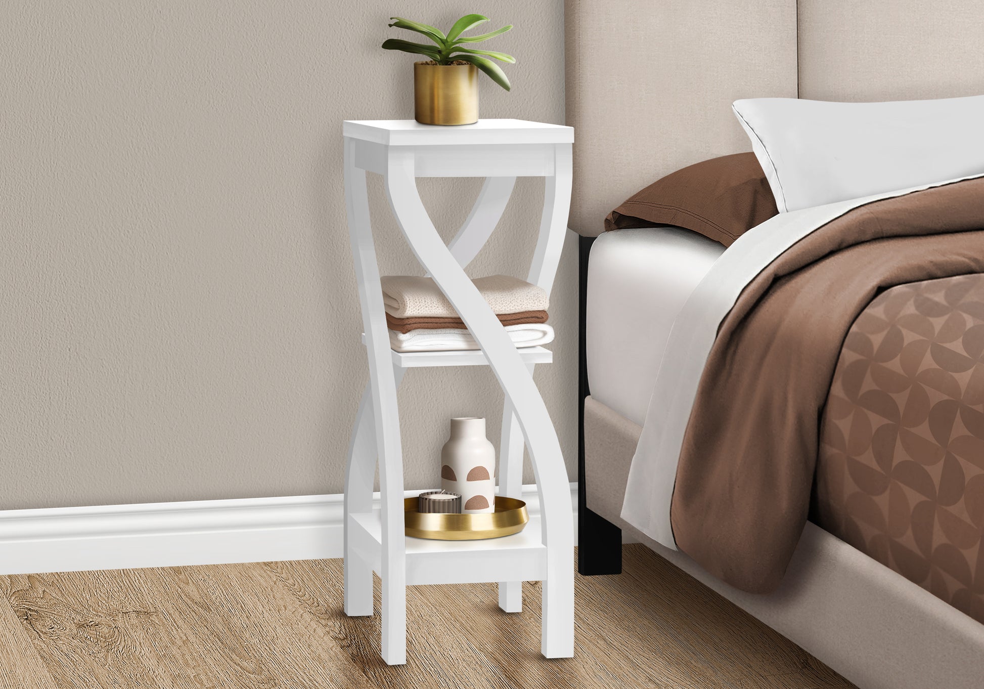 3-Tier White Side Table - Storage Accent Table for Living Room