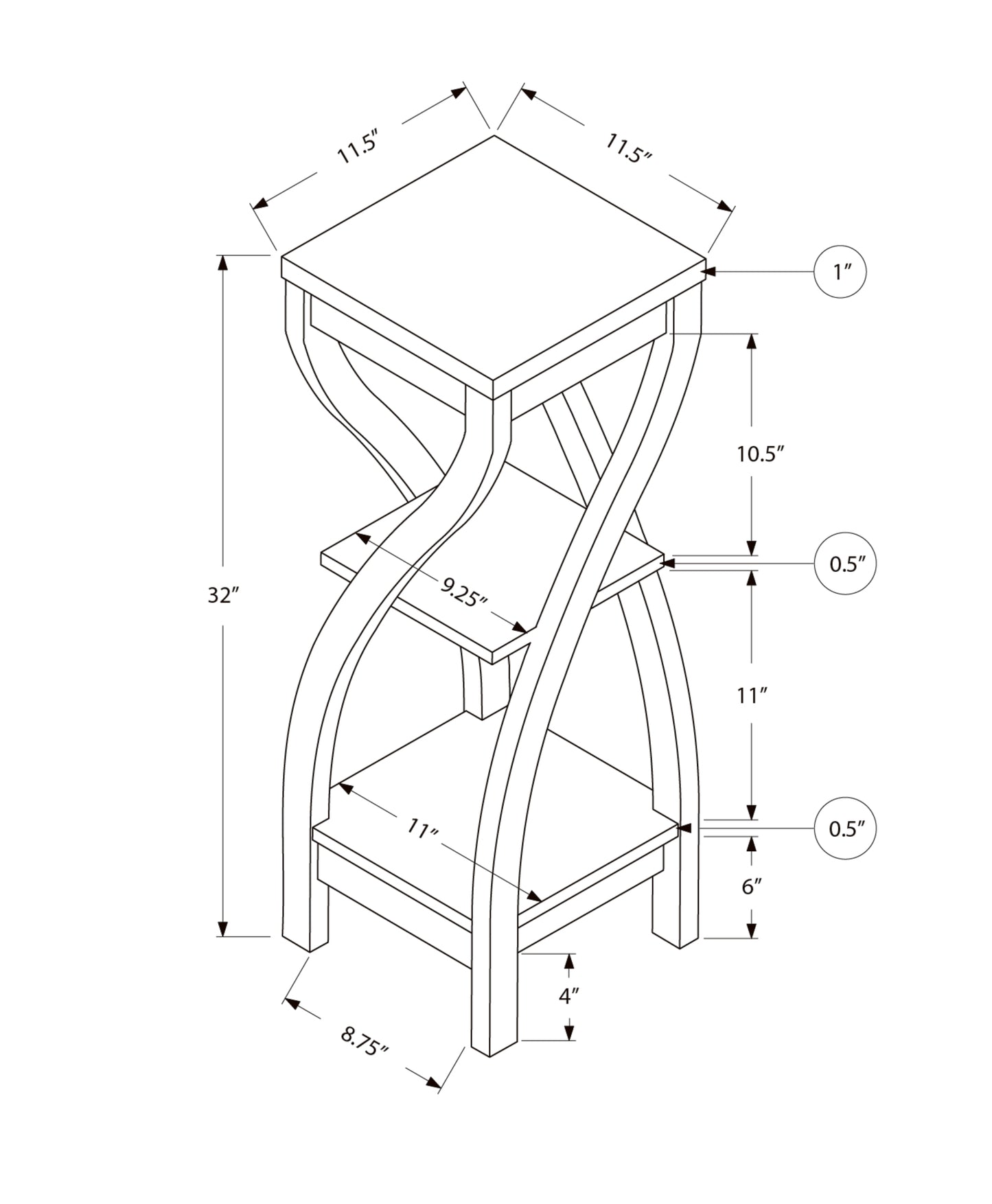 3-Tier White Side Table - Storage Accent Table for Living Room