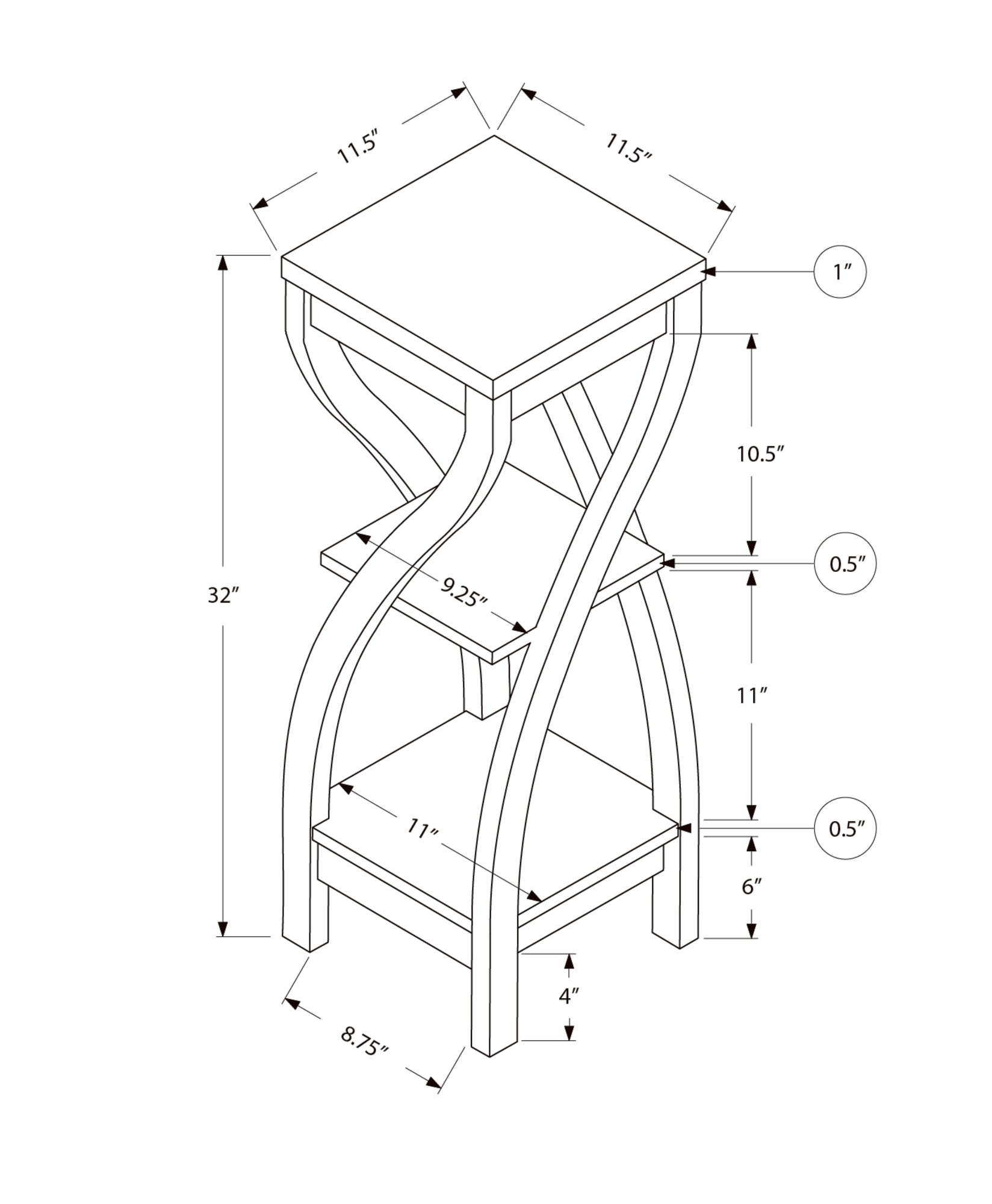 3-Tier White Side Table - Storage Accent Table for Living Room