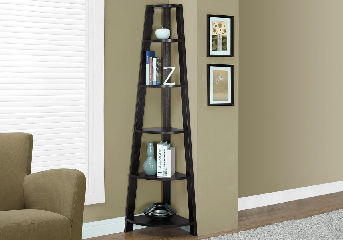 Espresso Corner Bookshelf - 71" Tall Display Unit