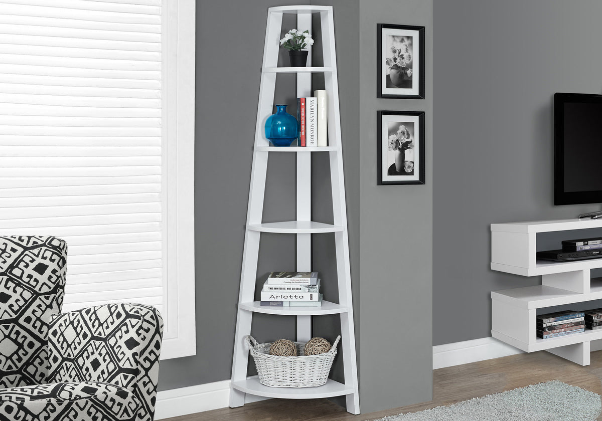 White Particle Board Corner Bookcase for Bedroom Storage for Living Room