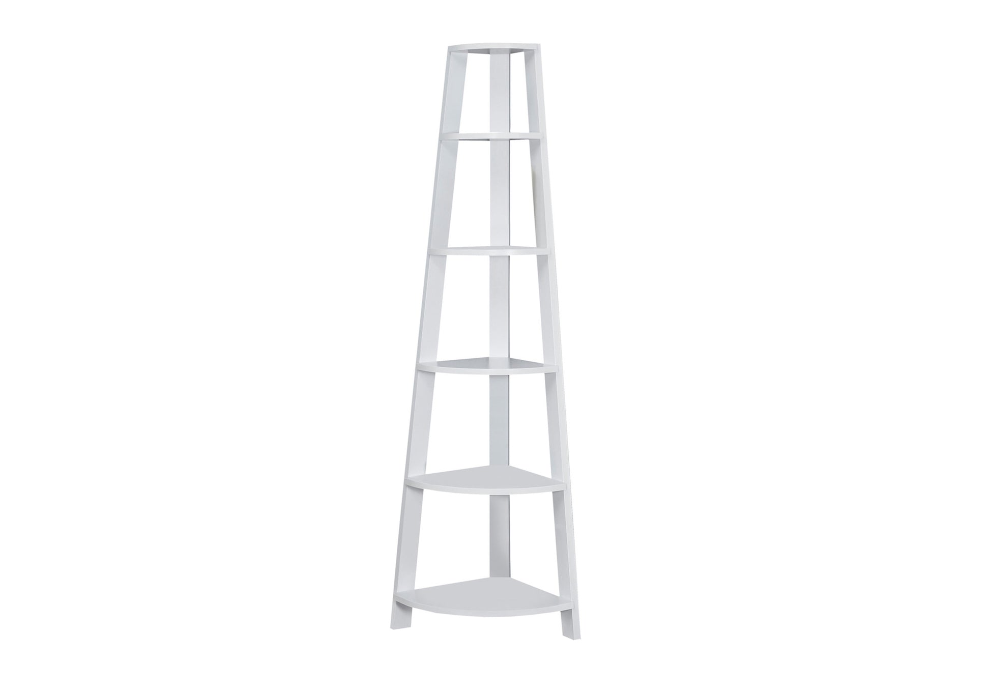Bookshelf, Bookcase, Etagere, Corner, 5 Tier, 72"h, Office, Bedroom, White Laminate, Contemporary, Modern