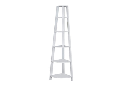 Bookshelf, Bookcase, Etagere, Corner, 5 Tier, 72"h, Office, Bedroom, White Laminate, Contemporary, Modern