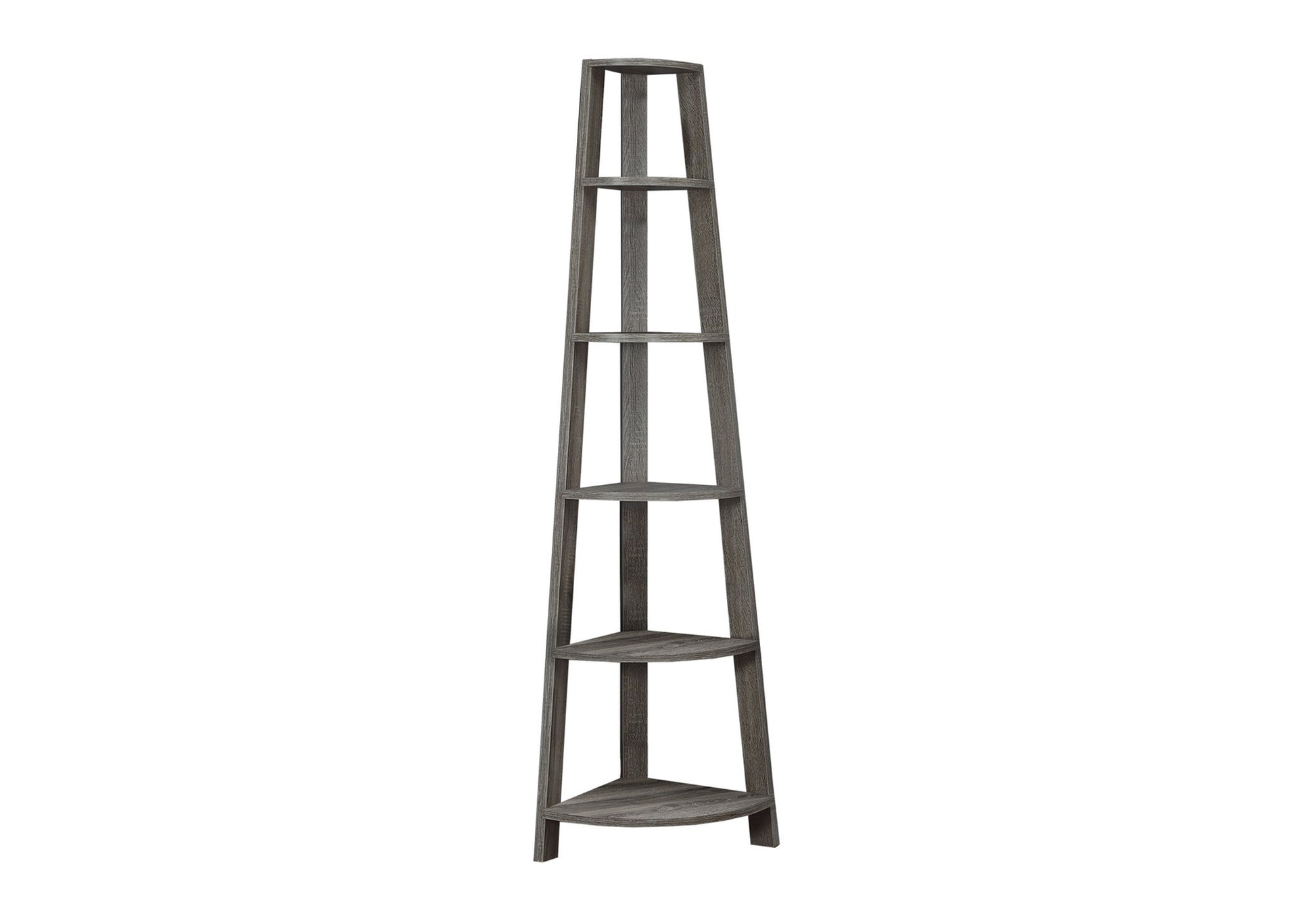 Bookshelf, Bookcase, Etagere, Corner, 5 Tier, 72"h, Office, Bedroom, Brown Laminate, Contemporary, Modern