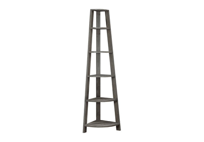 Bookshelf, Bookcase, Etagere, Corner, 5 Tier, 72"h, Office, Bedroom, Brown Laminate, Contemporary, Modern