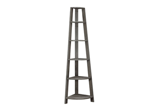 Bookshelf, Bookcase, Etagere, Corner, 5 Tier, 72"h, Office, Bedroom, Brown Laminate, Contemporary, Modern