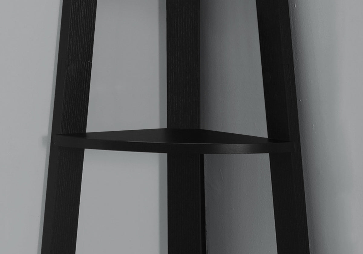 Black 5-Tier Corner Bookshelf - 71" Tall for Living Room