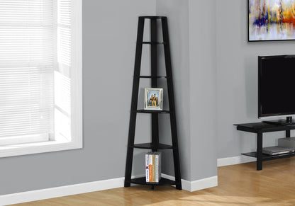 Black 5-Tier Corner Bookshelf - 71" Tall for Living Room