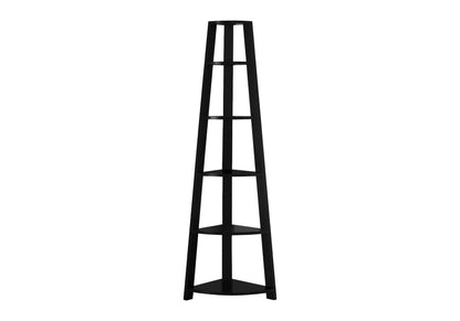 Bookshelf, Bookcase, Etagere, Corner, 5 Tier, 72"h, Office, Bedroom, Black Laminate, Contemporary, Modern