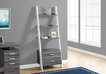 Grey & White Ladder Bookshelf - 69" Tall for Living Room