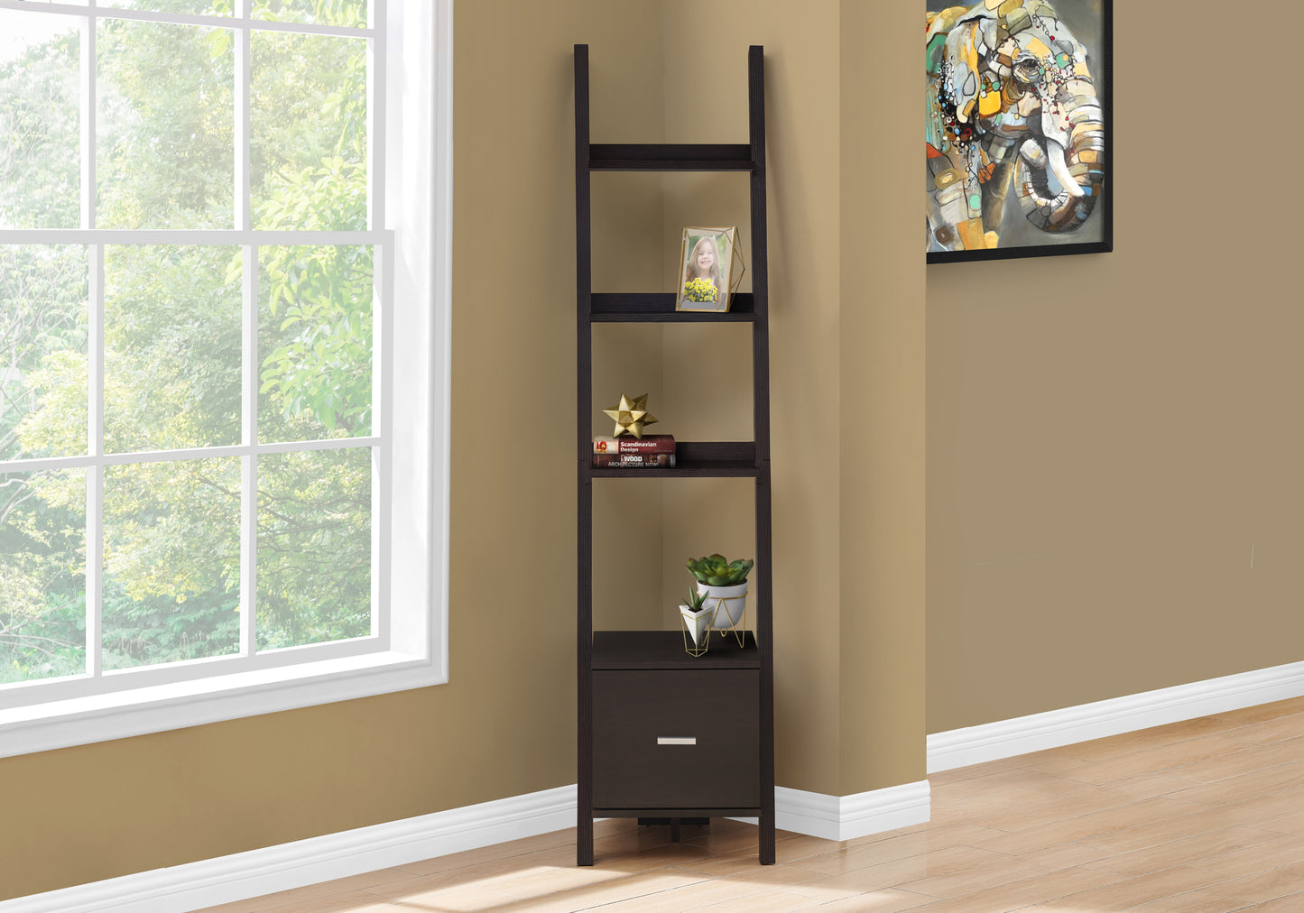 Espresso Particle Board Bookshelf - 69" Tall Display Unit