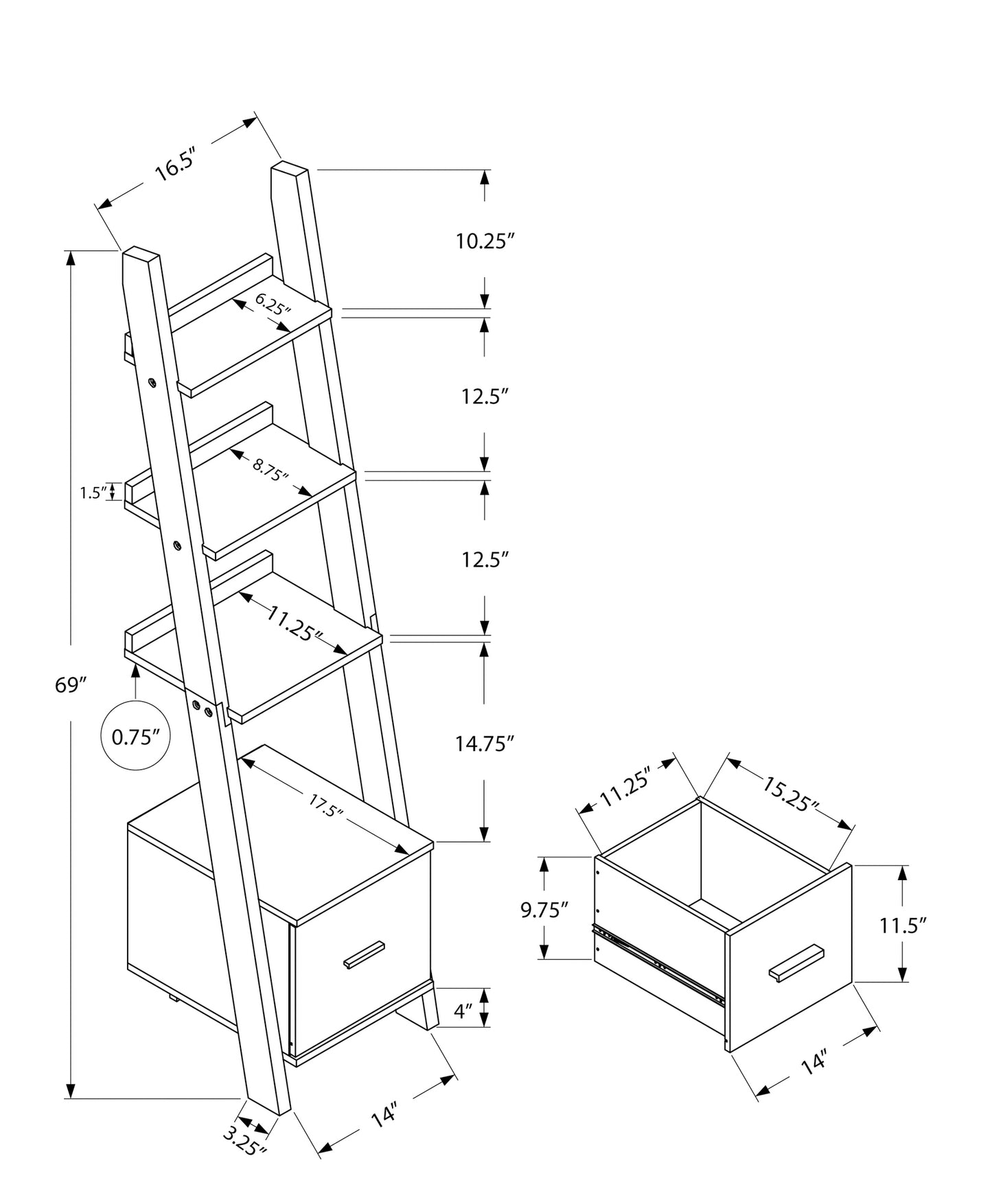 Espresso Particle Board Bookshelf - 69" Tall Display Unit