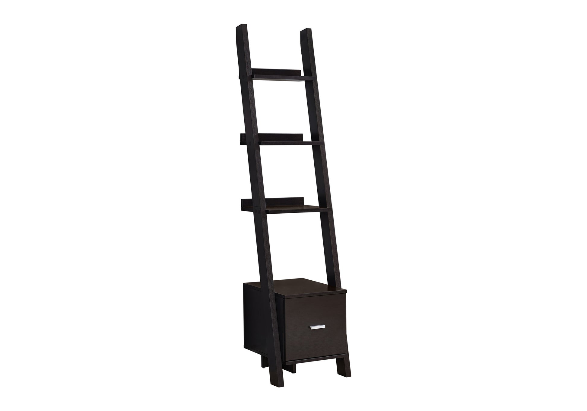 Bookshelf, Bookcase, Etagere, Corner, Ladder, 69"h, Office, Bedroom, Brown Laminate, Contemporary, Modern