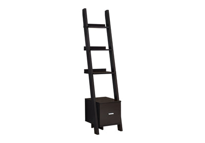 Bookshelf, Bookcase, Etagere, Corner, Ladder, 69"h, Office, Bedroom, Brown Laminate, Contemporary, Modern