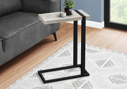 Grey C-Shaped Accent Table with Black Metal Frame for Modern Rooms for Living Room