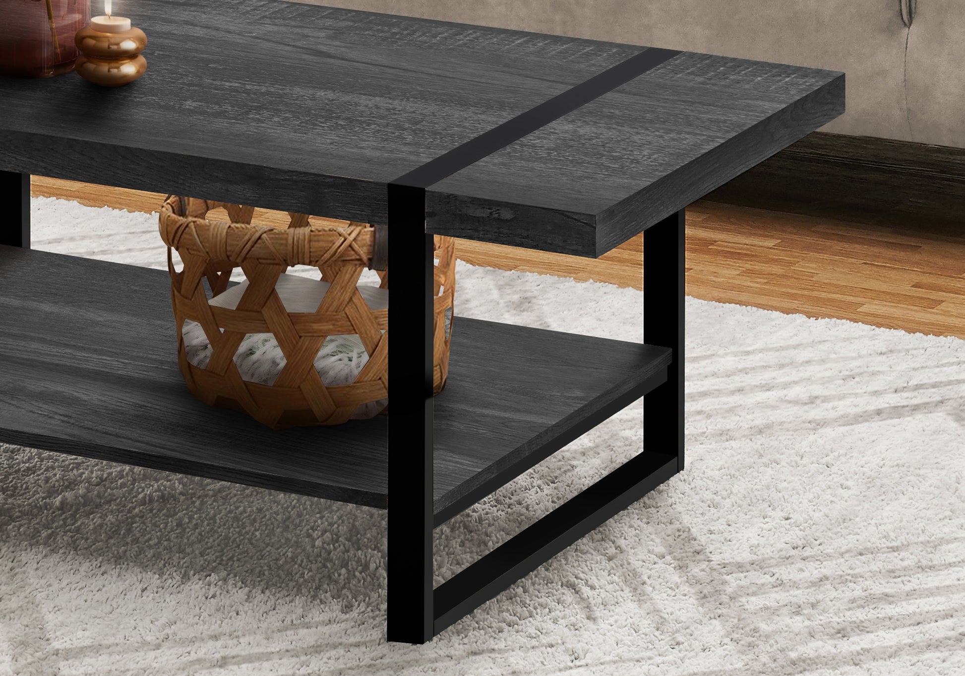 Black Rectangular Coffee Table with Shelf - 47.25" L