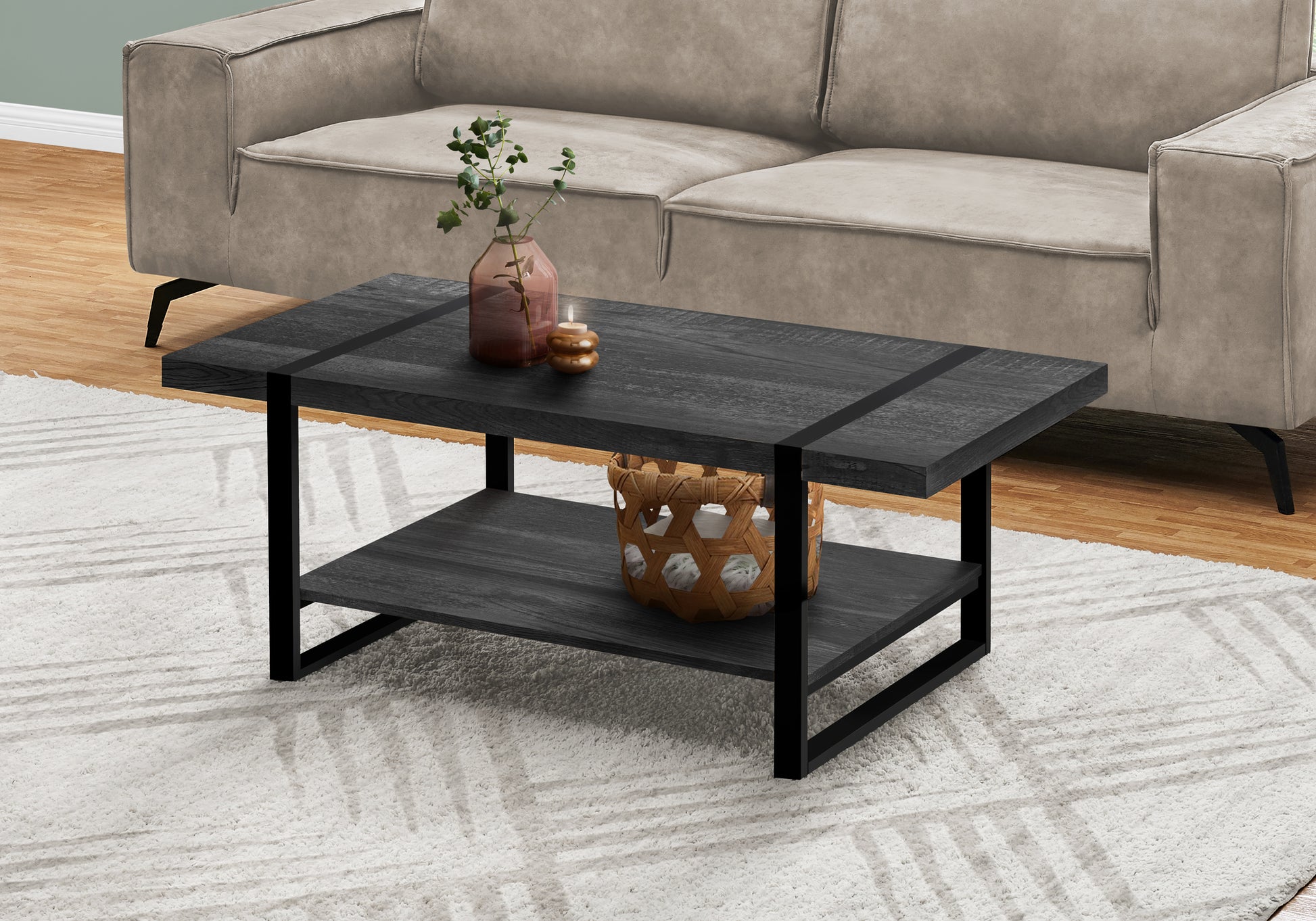 Black Rectangular Coffee Table with Shelf - 47.25" L