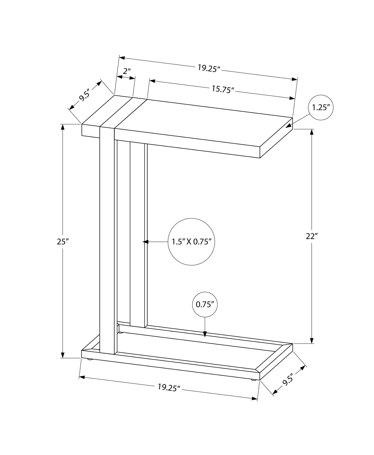 Black C-Shaped Accent Table with Metal Frame for Living Rooms