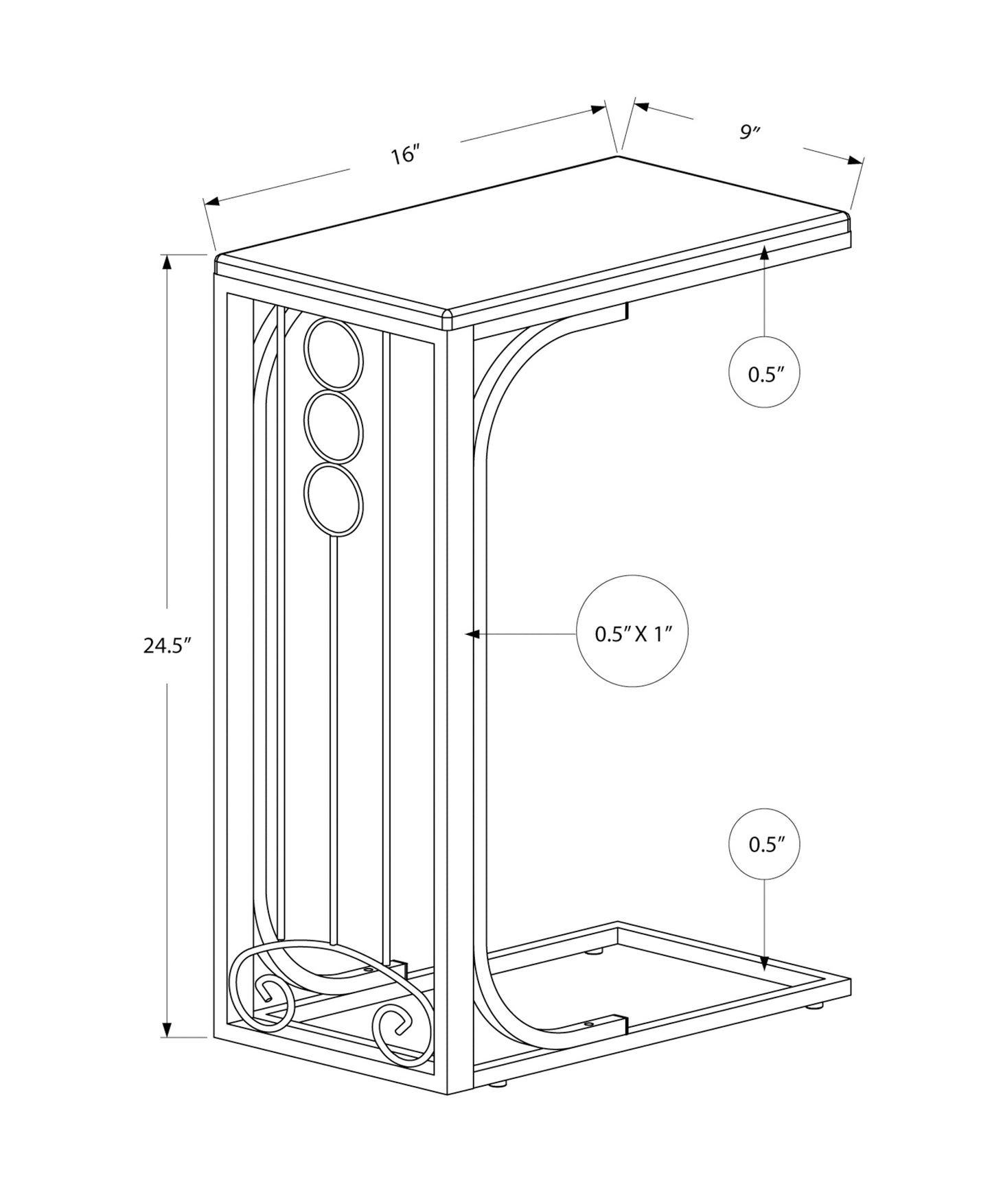 Small Black Accent Table - MDF & Metal