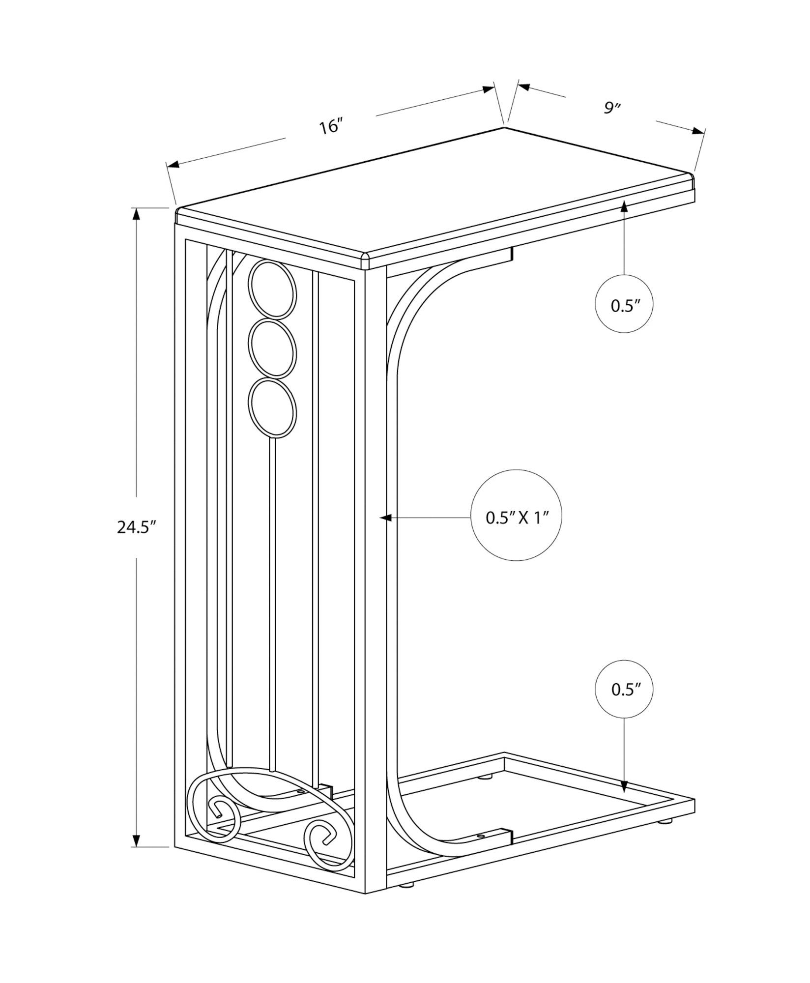 Small Black Accent Table - MDF & Metal