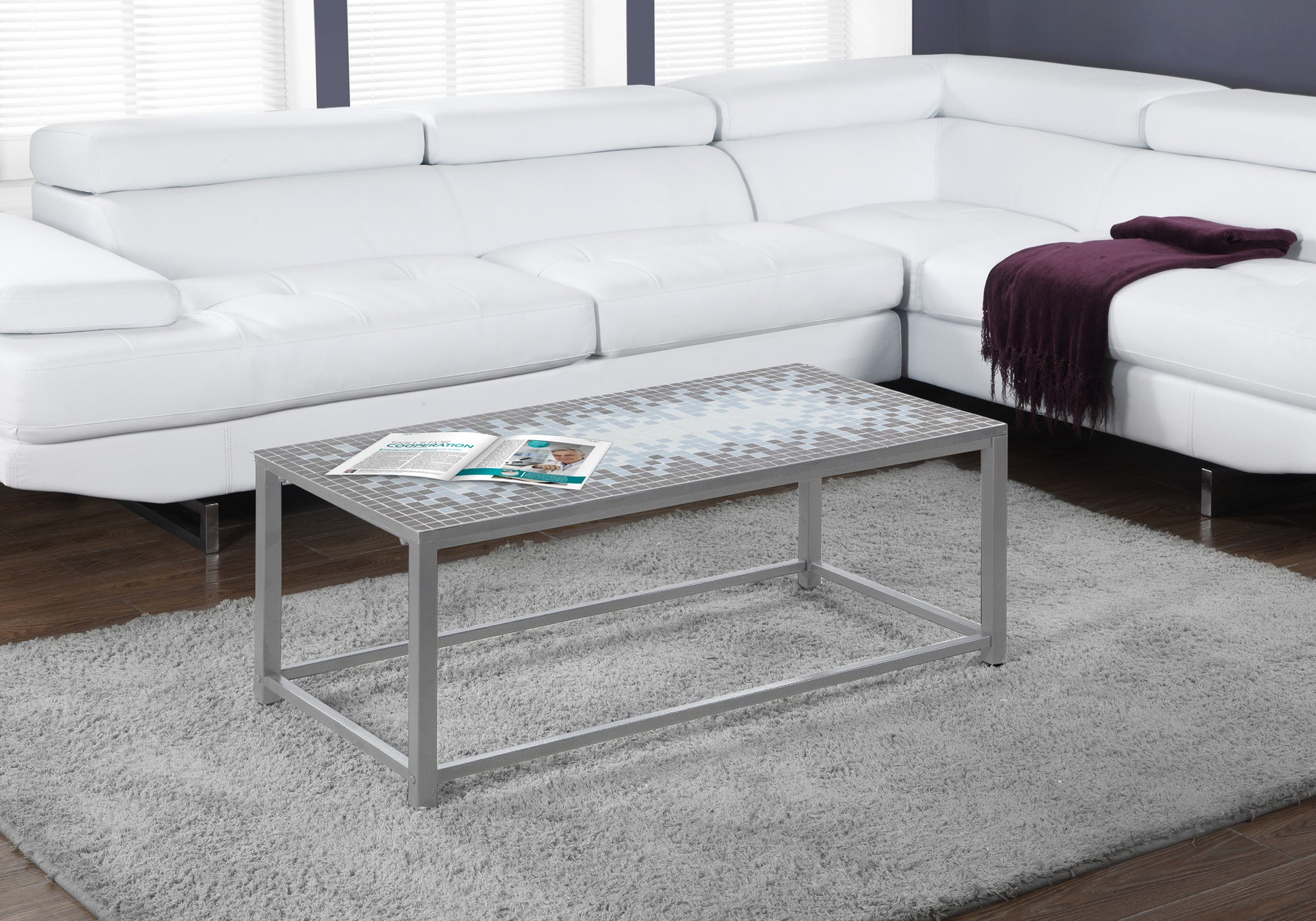Coffee Table, Accent, Cocktail, Rectangular, Living Room, 42" L, Blue Tile, Grey Metal, Transitional