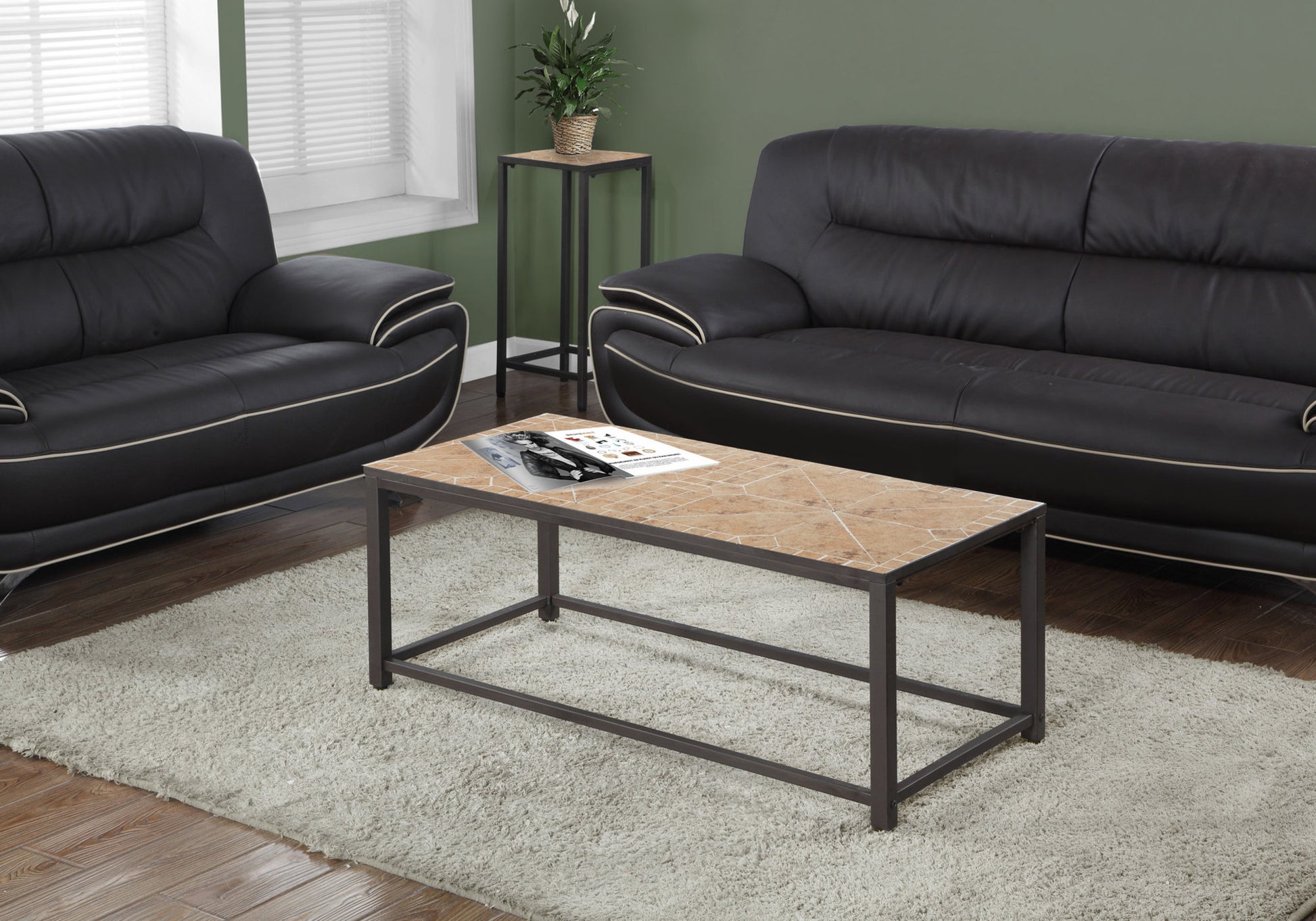 Coffee Table, Accent, Cocktail, Rectangular, Living Room, 42" L, Brown Tile, Brown Metal, Transitional