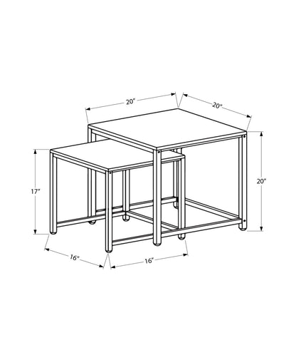 Nesting Tables Set of 2, Brown Metal Tile Accent Table for Living Room