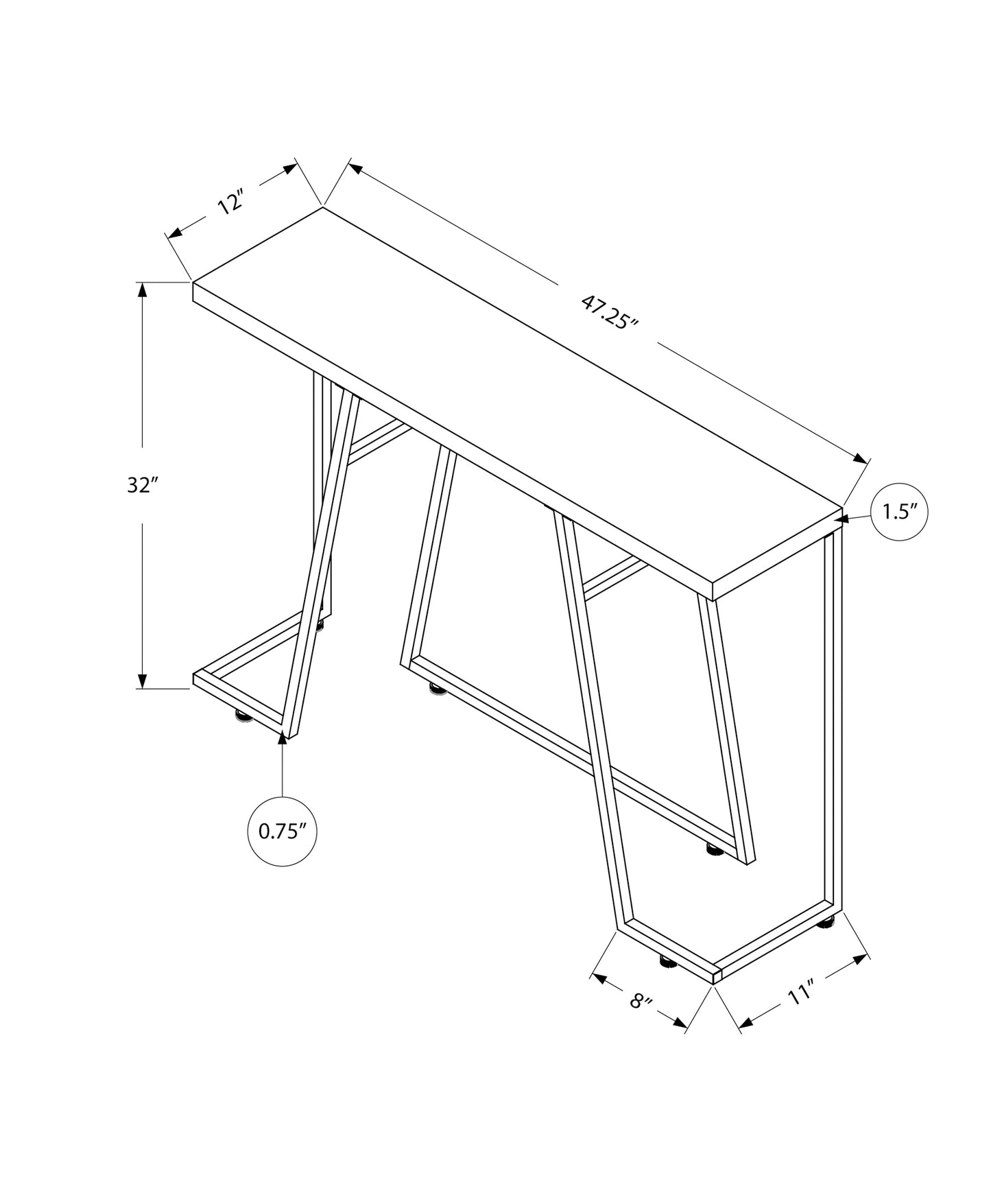 Taupe Particle Board Console Table with Chrome Legs for Entryway for Living Room