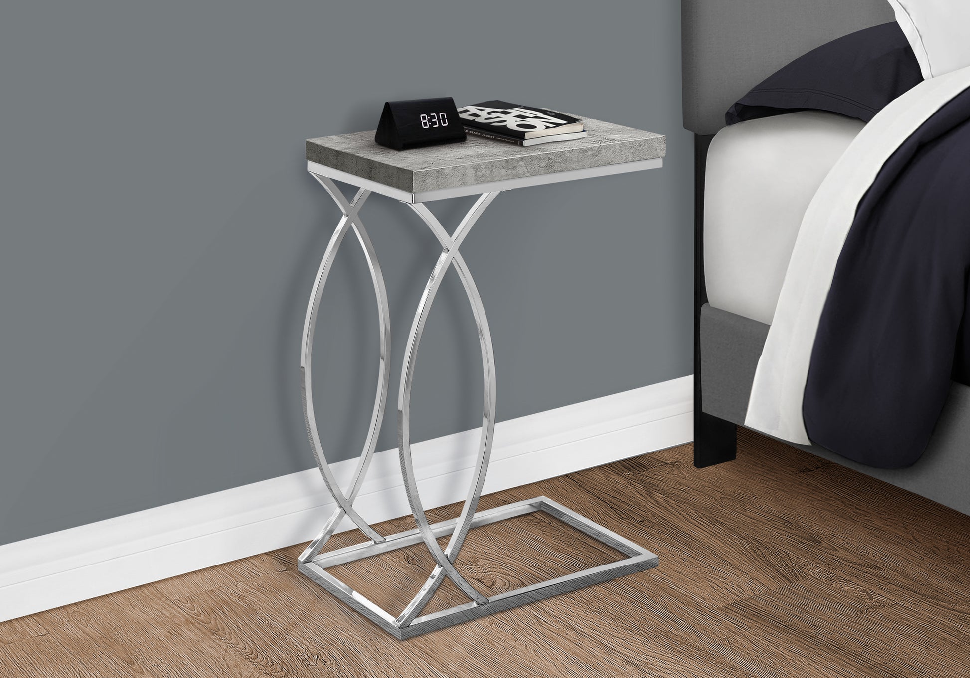 Grey MDF Accent Table - Modern End Table for Living Room