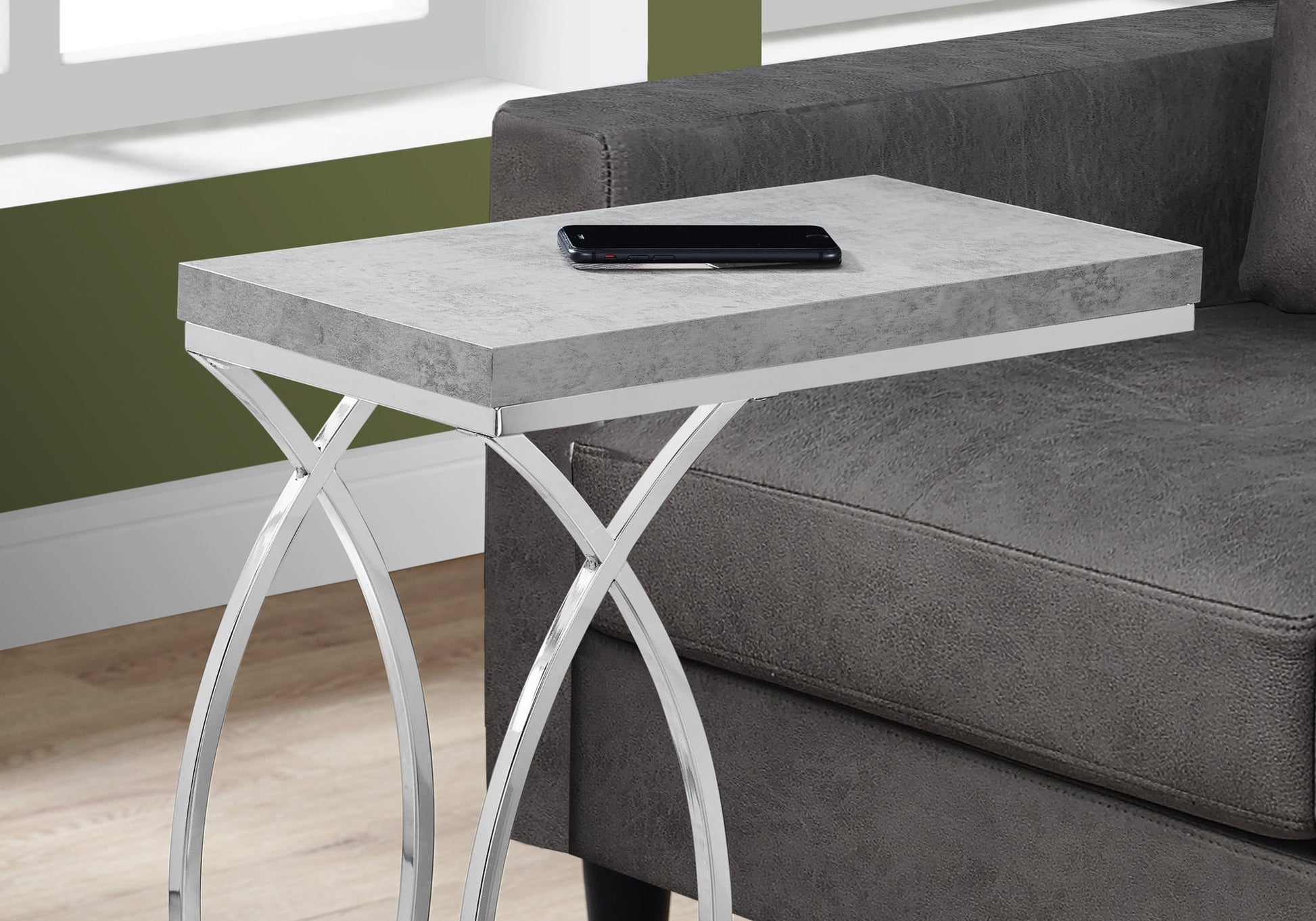 Grey MDF Accent Table - Modern End Table for Living Room