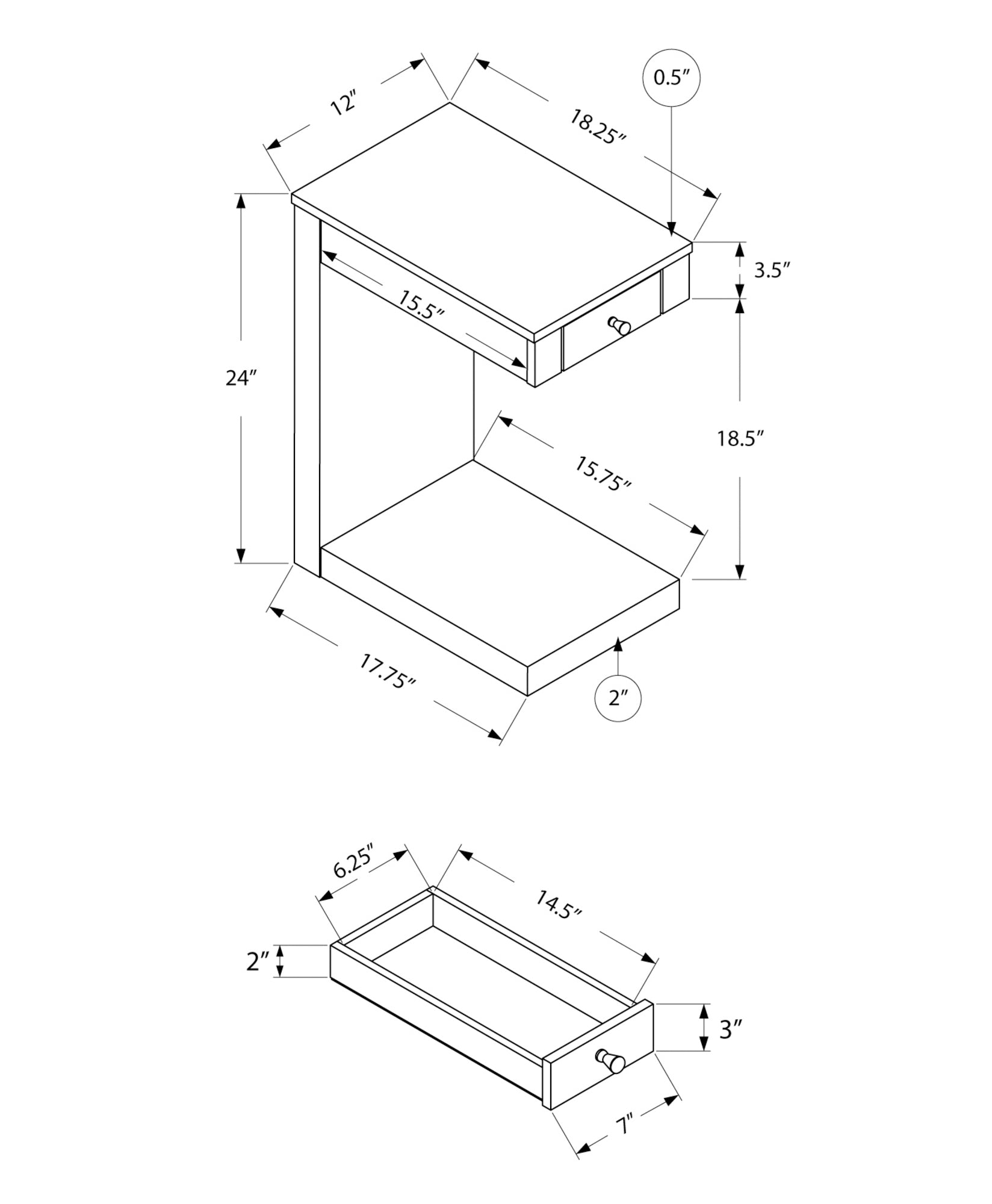 Taupe Particle Board Accent Table - 12 x 18.25 x 24 Inches