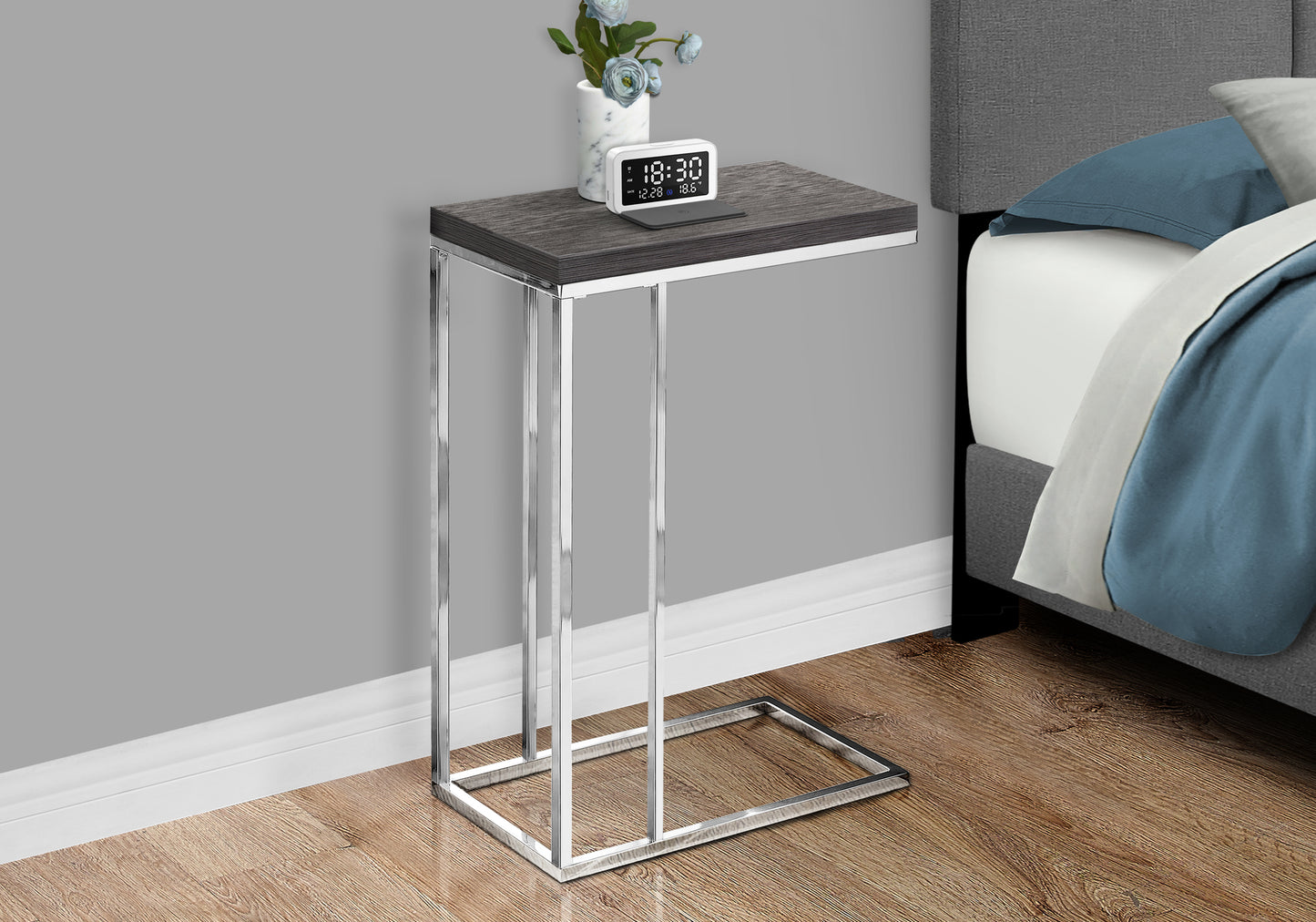 Grey C-Shaped End Table - 18 Inch Side Table