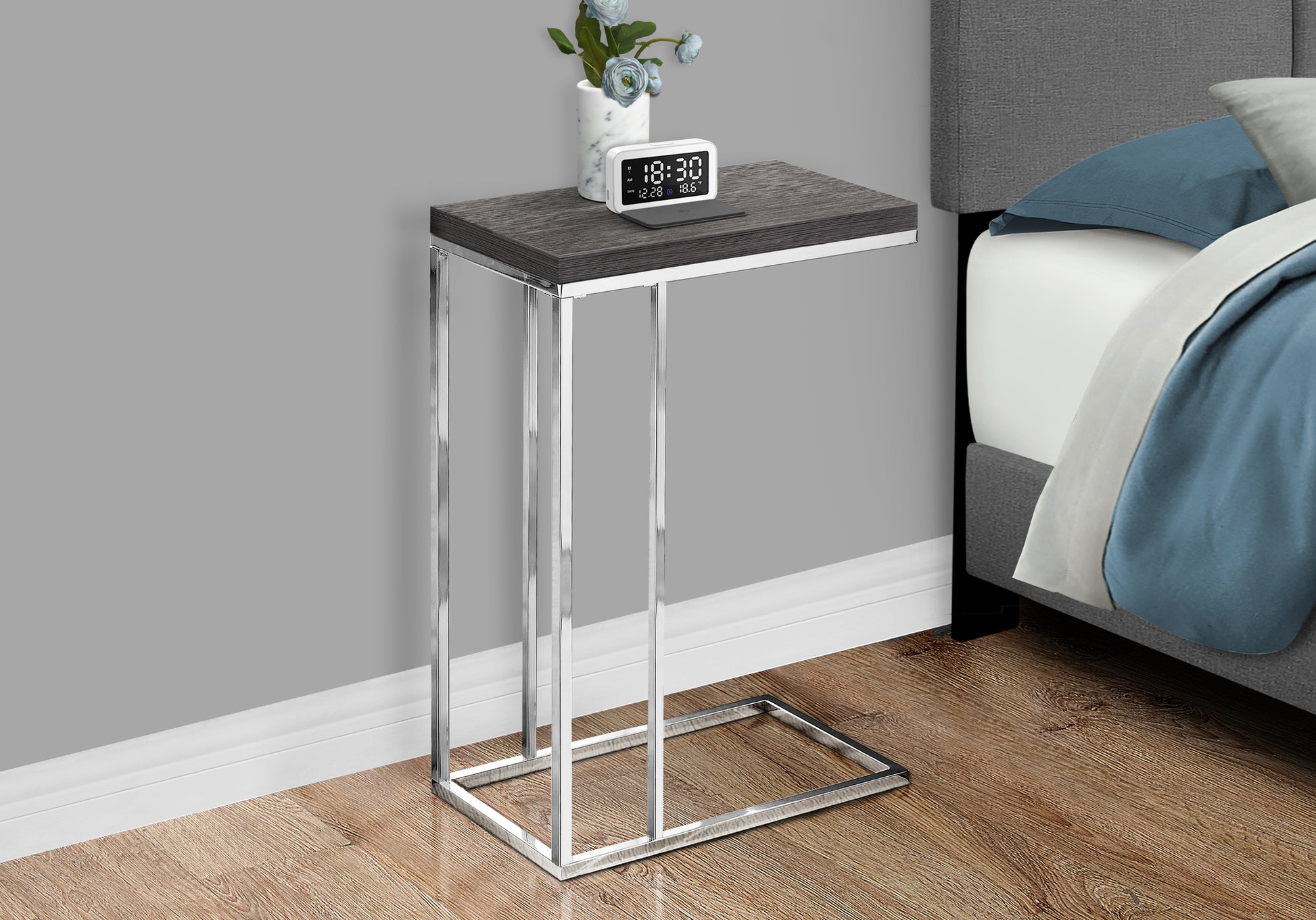 Grey C-Shaped End Table - 18 Inch Side Table