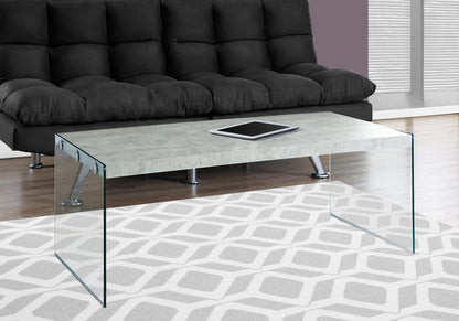 Coffee Table, Accent, Cocktail, Rectangular, Living Room, 44"l, Grey Laminate, Clear Tempered Glass, Contemporary, Modern