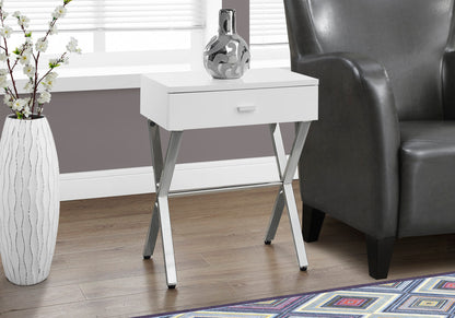 18 Inch White Side Table with Storage Drawer