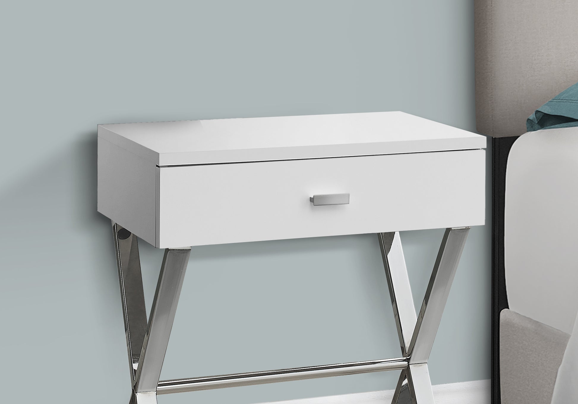 18 Inch White Side Table with Storage Drawer