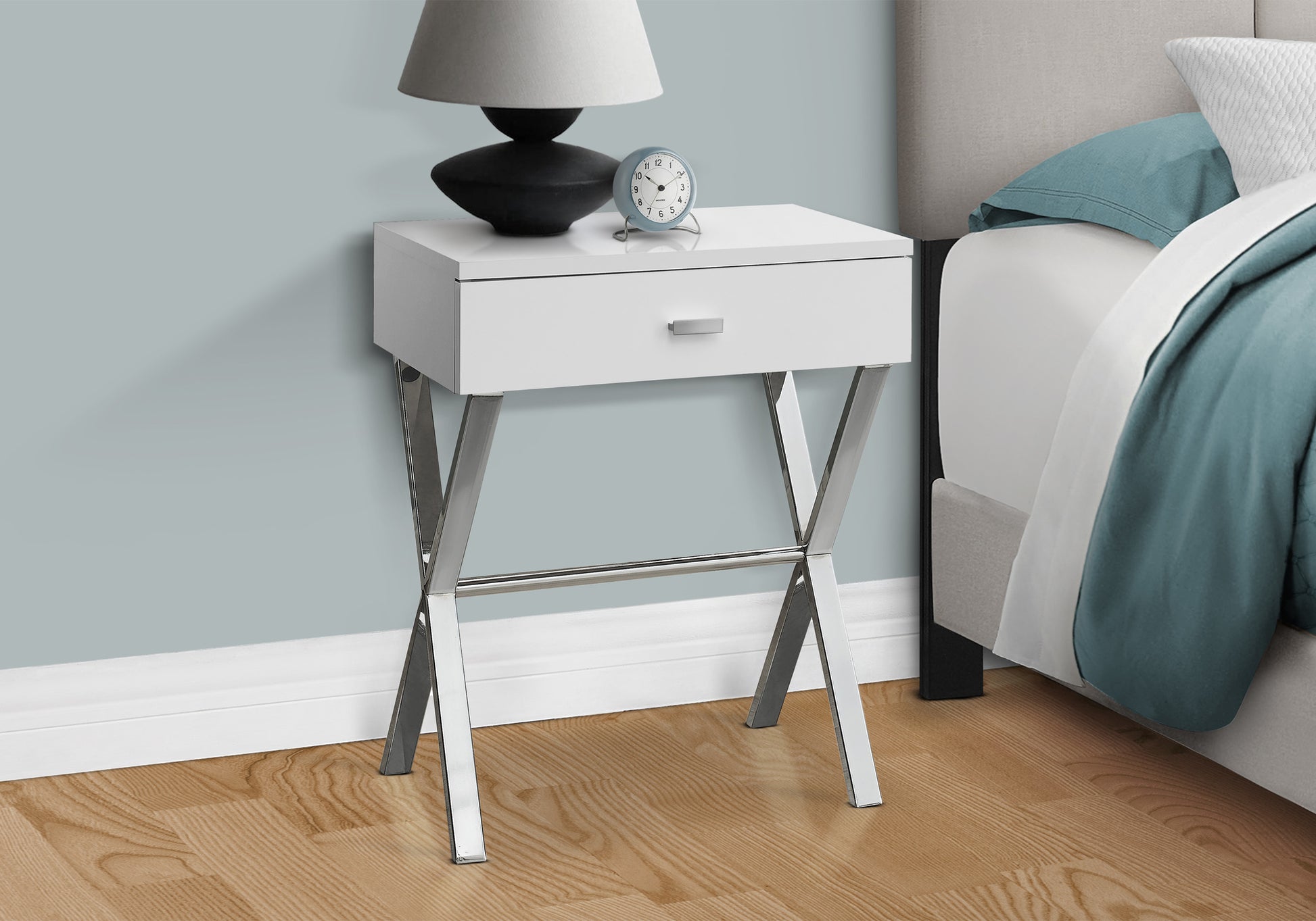 18 Inch White Side Table with Storage Drawer