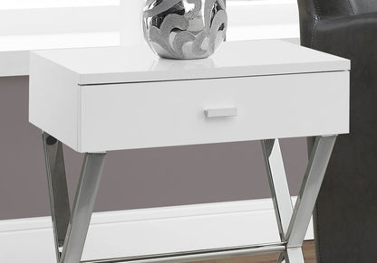 18 Inch White Side Table with Storage Drawer