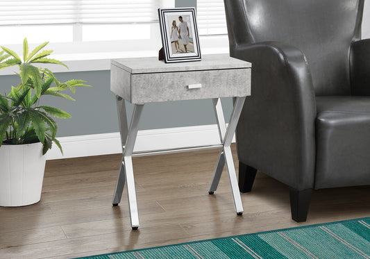 18 Inch Grey Side Table with Chrome Metal Base