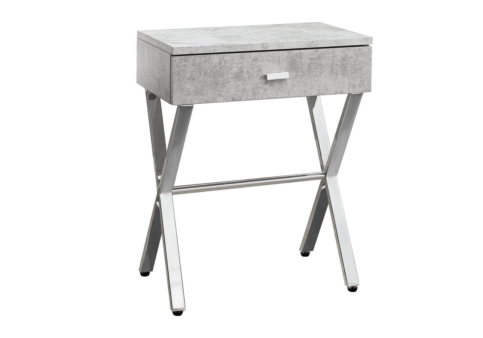 18 Inch Grey Side Table with Chrome Metal Base
