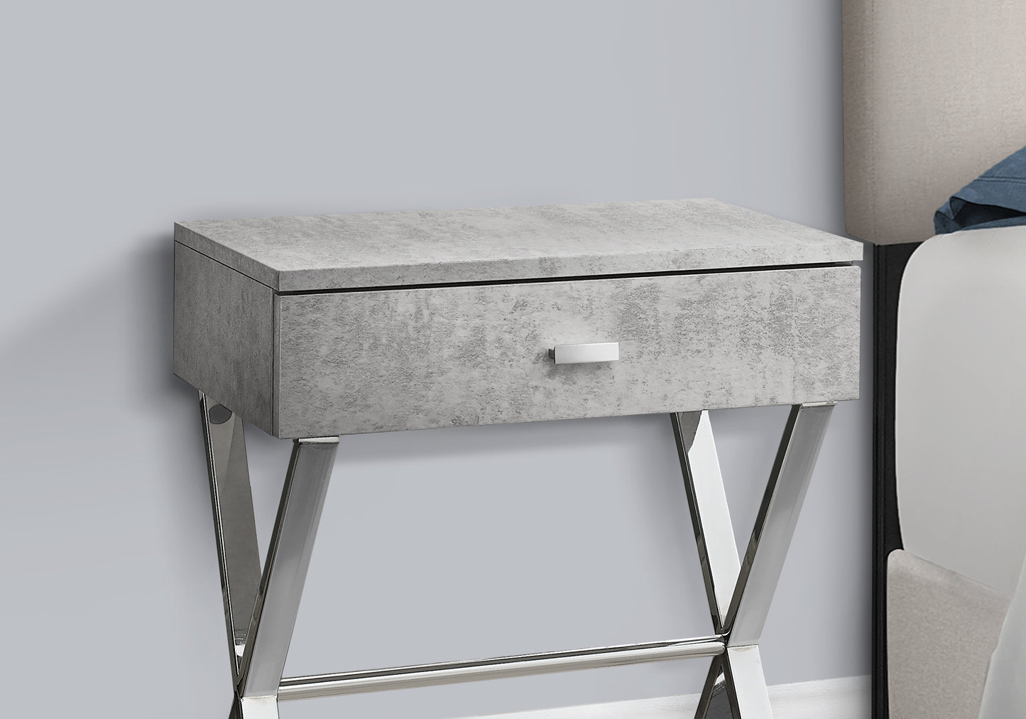 18 Inch Grey Side Table with Chrome Metal Base